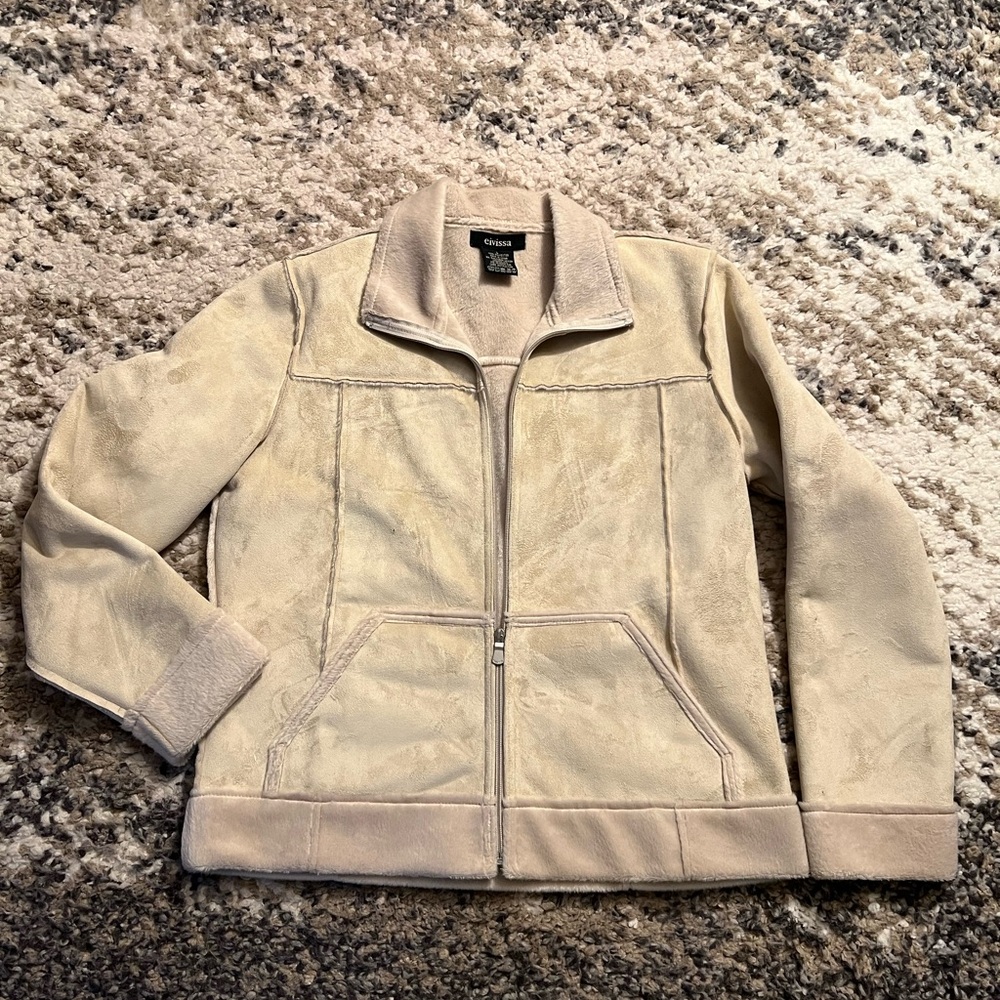 Eivissa Cream Faux Shearling Zip Jacket Size L Cozy Fleece Coat